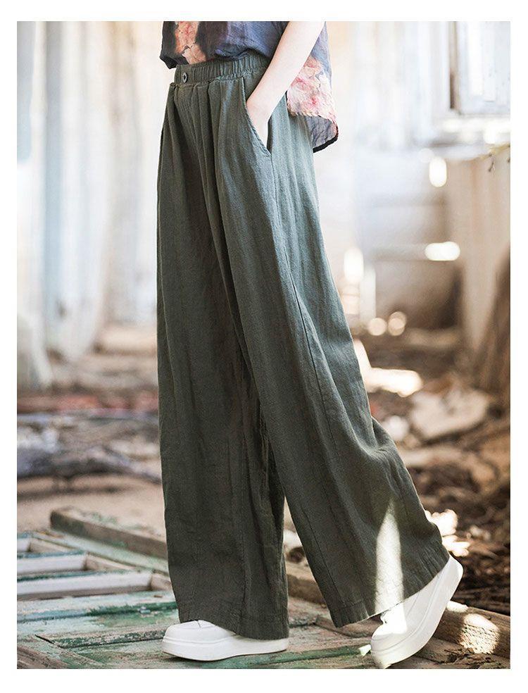 Wide-Leg Straight Pants: Women's Spring 2025 High-Waist Loose Cotton & Linen Retro Style