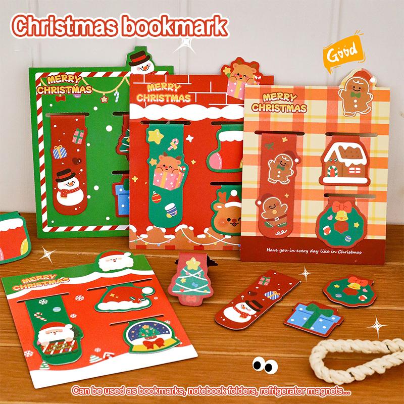 1/4 Set Kawaii Christmas Santa Claus Elk Snowman Magnetic Bookmarks Cute Stationery Bookmark For Books School Office Supplies