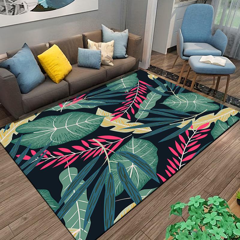 Modern Rug with Green Leaf Patterns Suitable for use as an anti-slip game mat for living room and bedroom sofas