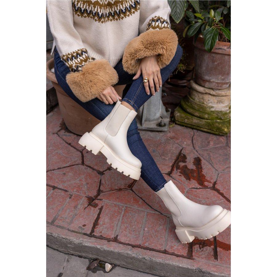 Women's Genuine Leather Thick Sole Long Chelsea Boots