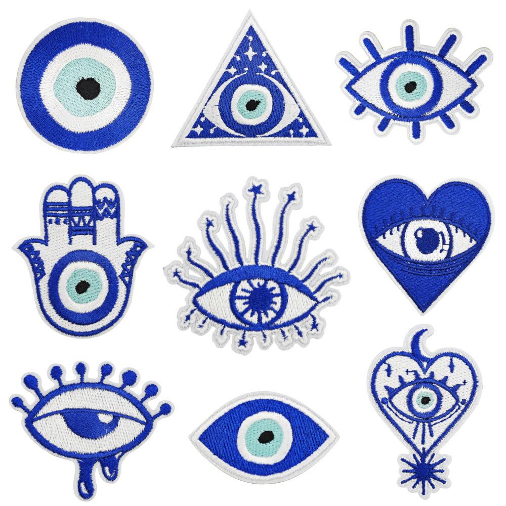 Evil Eye Iron-on Patch: Blue Embroidered Cloth Sticker for Clothes