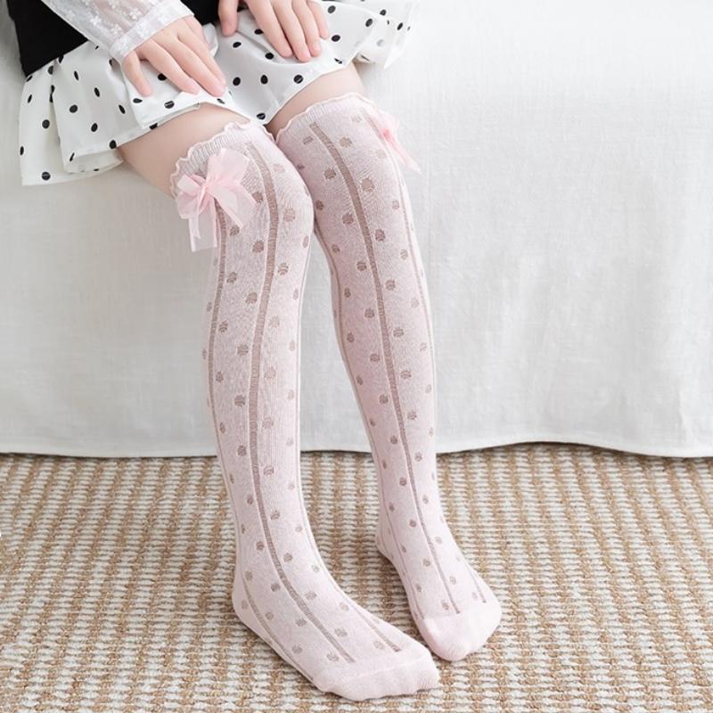 Kids Knee High Socks For Girls Princess Dot Bow Children's Stockings Spring Autumn Student Long Sock 3-8Years