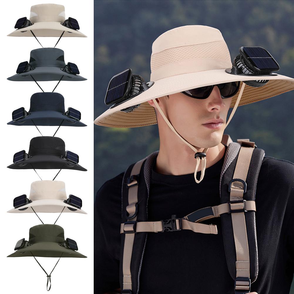 Solar Fan Hat For Men Women, Wide Brim Hat With Dual Solar Fans, 2-in-1 Hands-free Cooling Cap For Hiking & O4z5