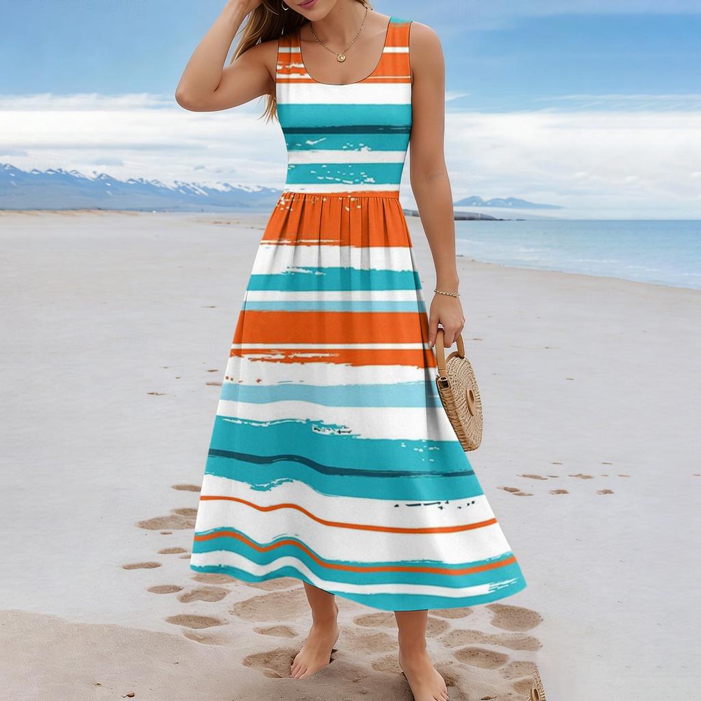 Ladies' striped summer casual and fashionable sleeveless long dress