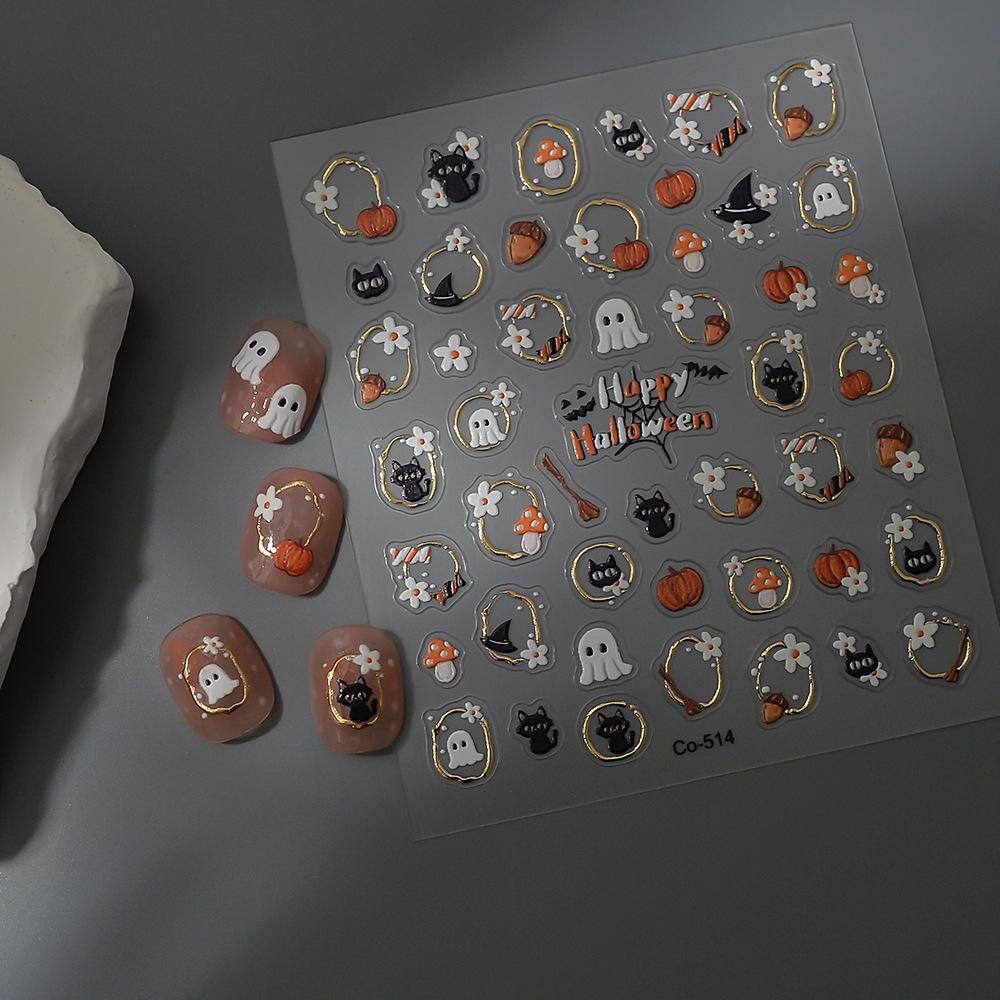 Entzückende Geist & Kürbis Nagel- und Handy-Präge-Aufkleber mit Goldfolie