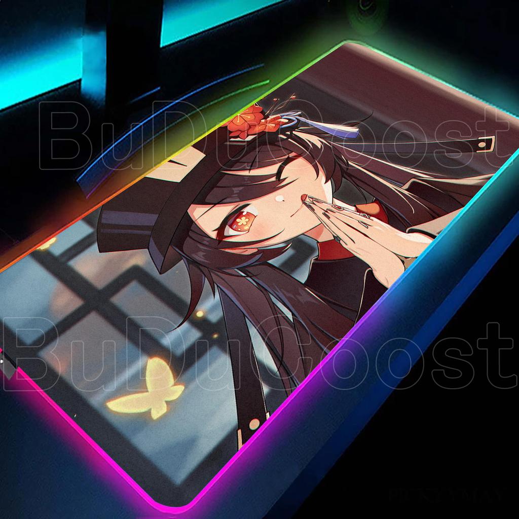 Cute Girl Genshin Impact RGB Mouse Pad Hu Tao Mousepad Kawaii Table Large Size Computer Mats Anime Keyboard E-Sports Accessories