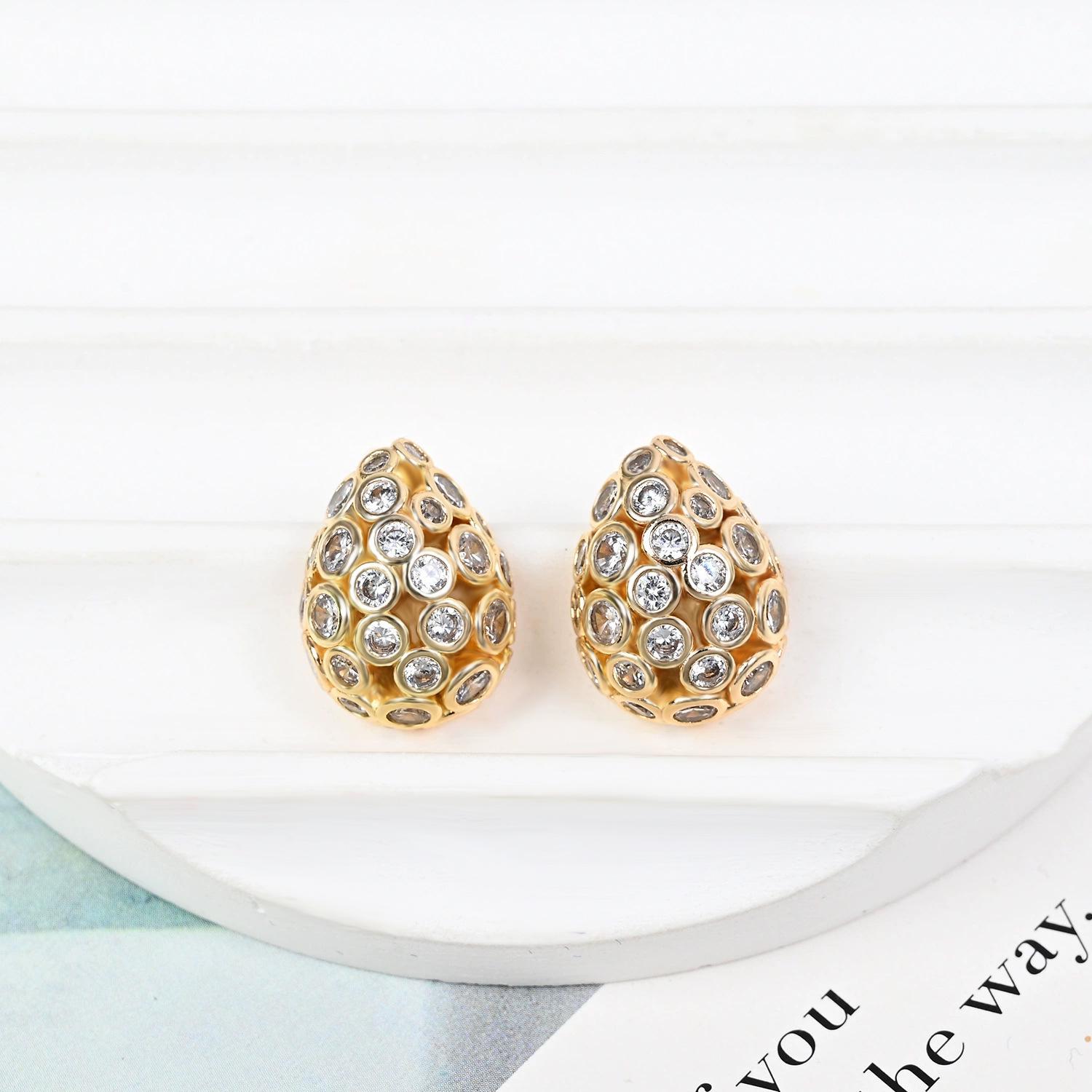 Европейско-американские винтажные полые серьги-гвоздики в форме капли с цирконами, женские нишевые ювелирные изделия для ушей из серебра s925