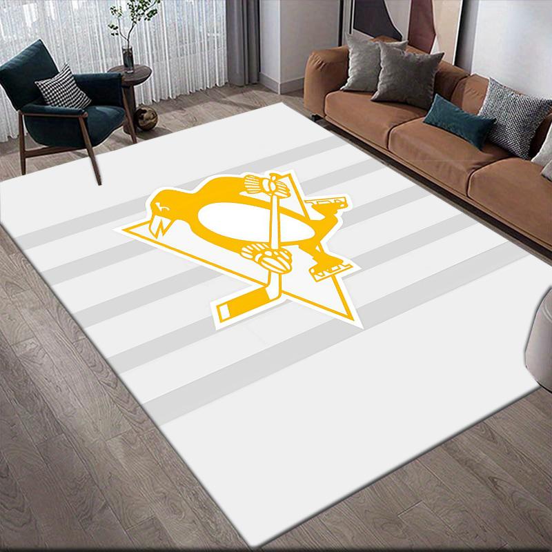 Pittsburgh Penguins Flannel Pattern Square Carpet,Area Rug,Carpet Rug for Living Room Bedroom Sofa Playroom Decor,Non-slip Floor Mat