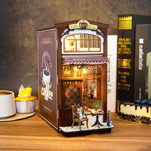 Spilay Booknook Miniature Dollhouse Kit, Bookstand, Bookshelf Decor, DIY Dollhouse Craft, Handmade Wooden Gift for Beginners - Birthday, Holiday, Chri