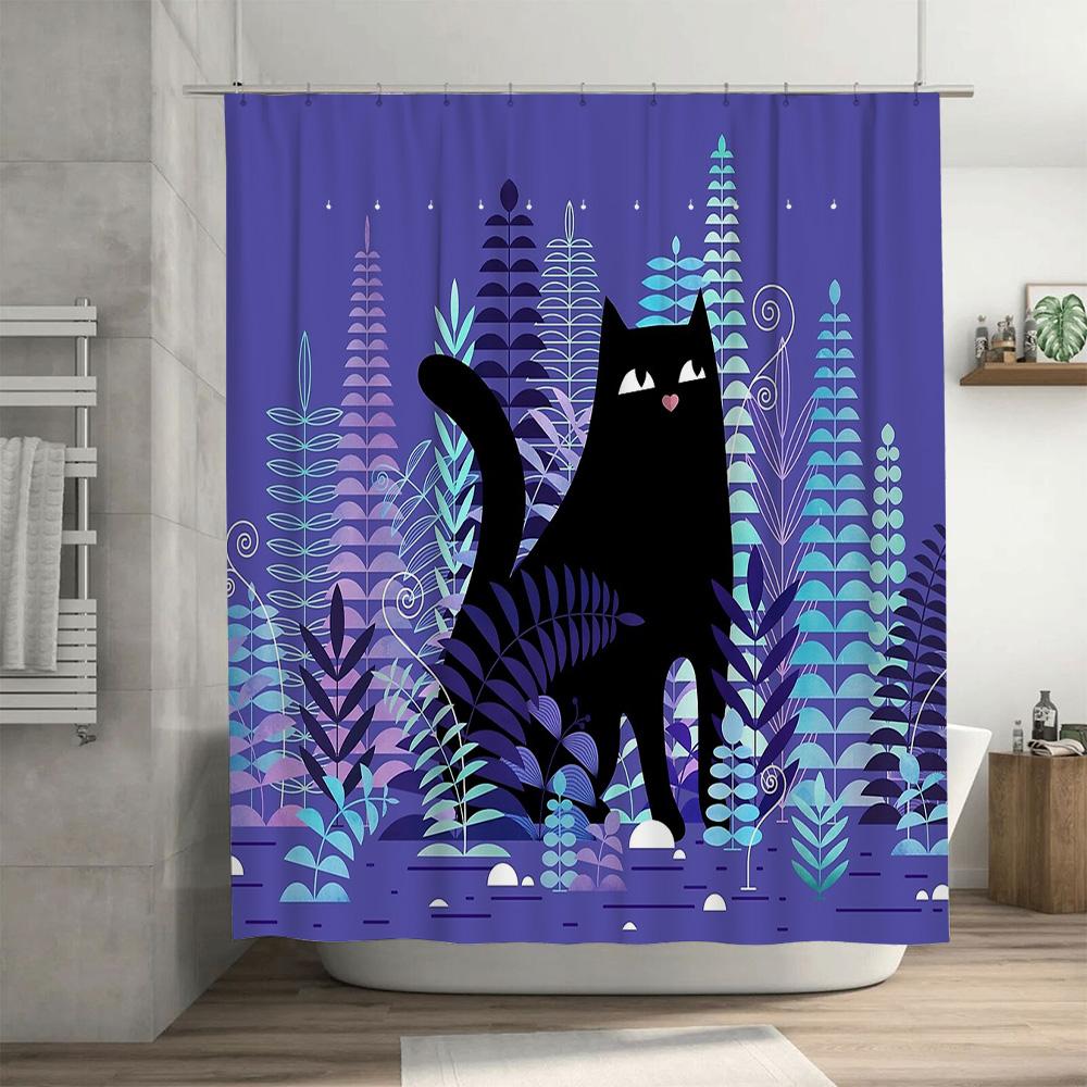 Cat Forest Shower Curtain Woodland Animal Nature Decor Bathroom Set Vintage Floral Pattern Home Decor Artistic Tapestry Wall Han