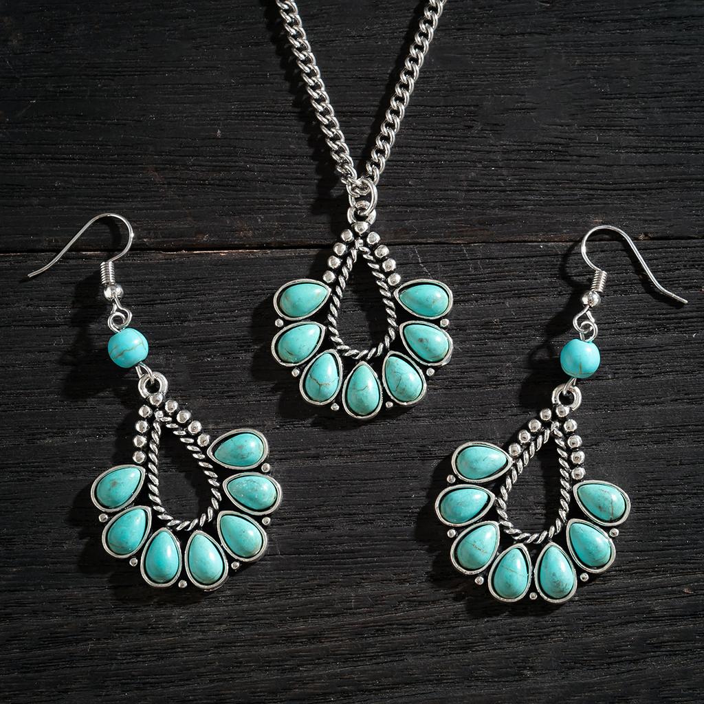 Słodki i fajny etniczny bohemski turkusowy naszyjnik, plażowa biżuteria niszowa dla kobiet z frędzlami w kształcie kropli wody