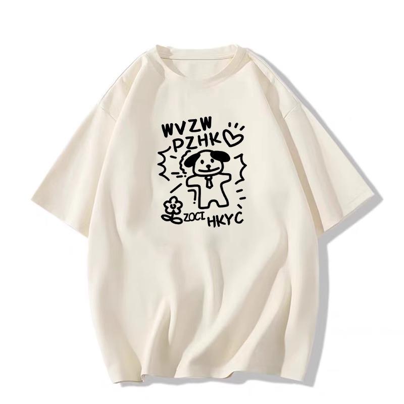 2025 Women's Loose-Fit Cartoon Cotton Tee - Large Size, Short-Sleeved, Summer Design