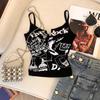Retro Black Sling Vest For Women's T-shirts Sleeveless Sexy Girls Y2K Tops Fashion Lady Tank Tops