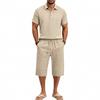 Summer Men's Casual Sportswear Sets Lapel Men's Short-Sleeved Shirt and Shorts Solid Beach Set