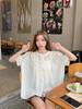 Women's Trendy White Puff Sleeve Lace Collar Casual Summer Top
