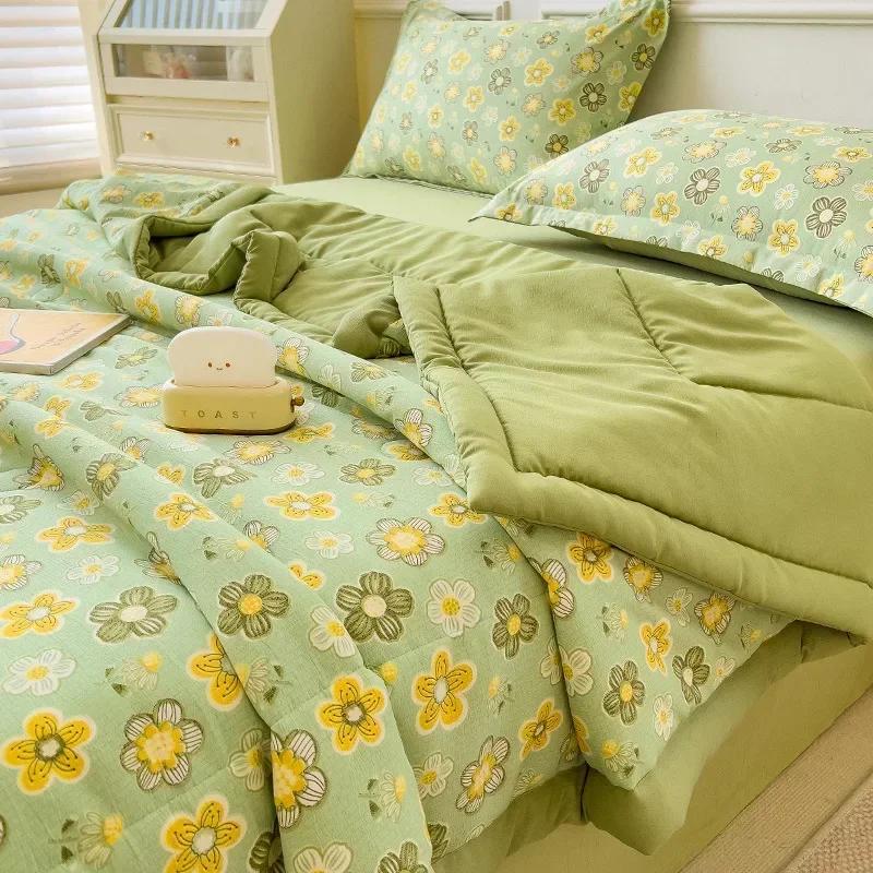 

100% бавовна Summer Double-sided Cool Feeling Summer Quilt Queen Smooth Ice Silk Cooling Blade Summer Comforter 100x150cm 1pc зелений