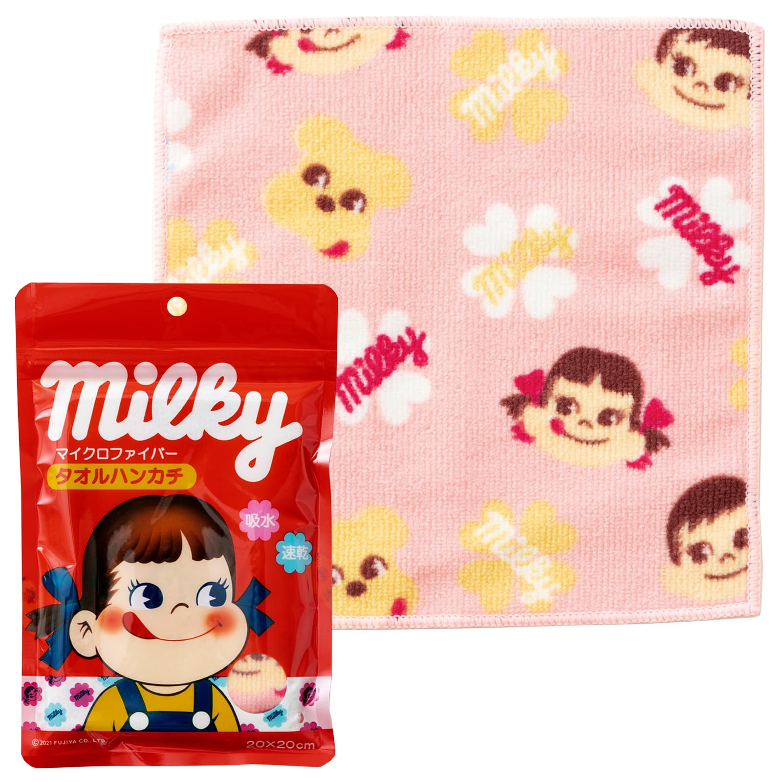 Stylem Fujiya Milky Towel Handkerchief Microfiber Handkerchief Individually Pink Perfect for Small and Baby Showers PK1030 Takisada-Osaka Peko-chan - розовый