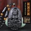 Black Obsidian Buddha Pendant Carved Design Beaded Chain Daily Wear Lucky Gift For Men Women