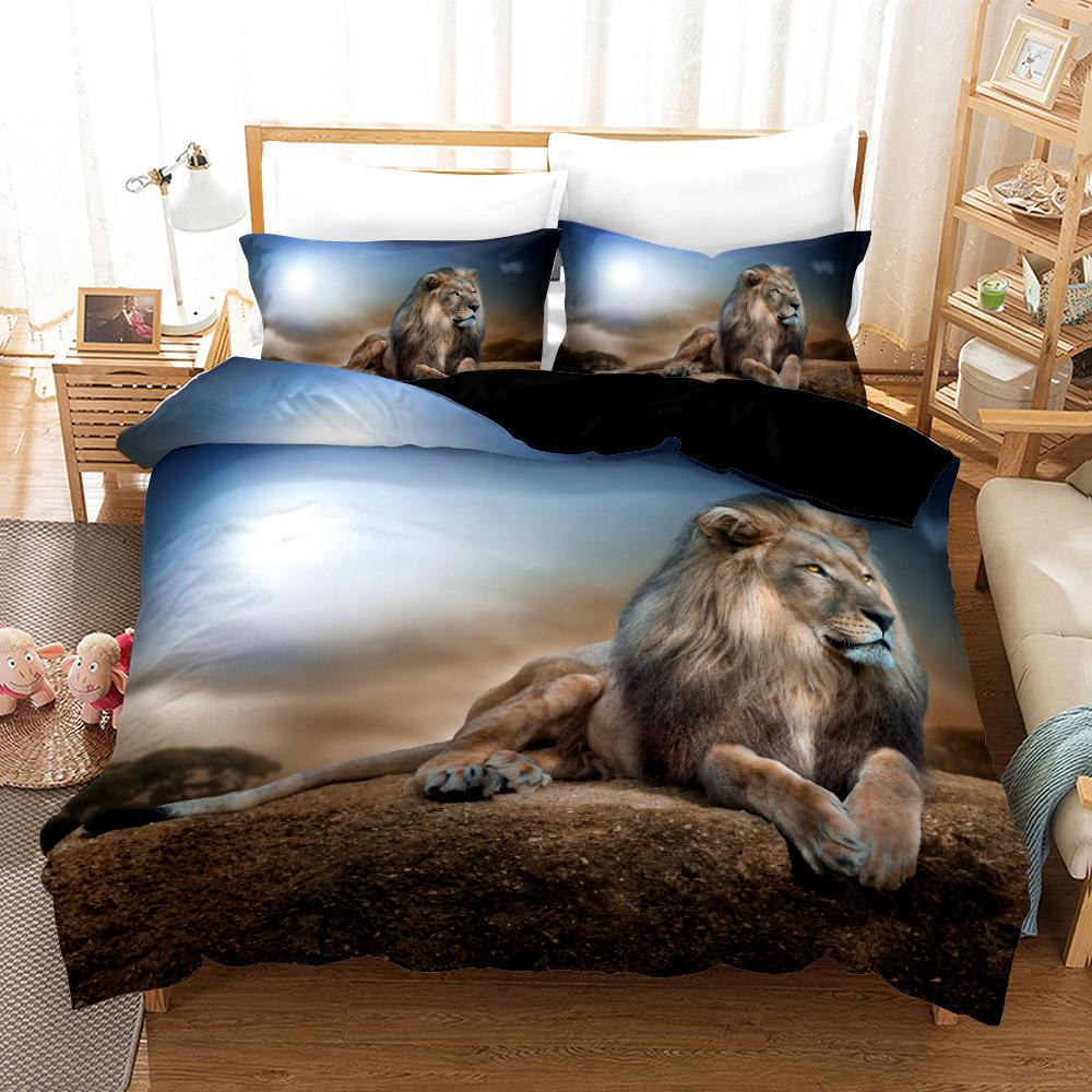 Ferocious Lion Digital Printing Three-Piece Set 3D Three-Dimensional Home Textile Quilt Cover Pillowcase