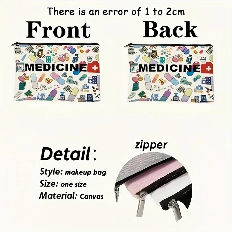 Women's Canvas Cosmetic Bag Medicine Themed Cosmetic Travel Bag Toiletry Bag Foldable Zippered  Cosmetic Bag Ortable Storage bag Portable Storage Bag