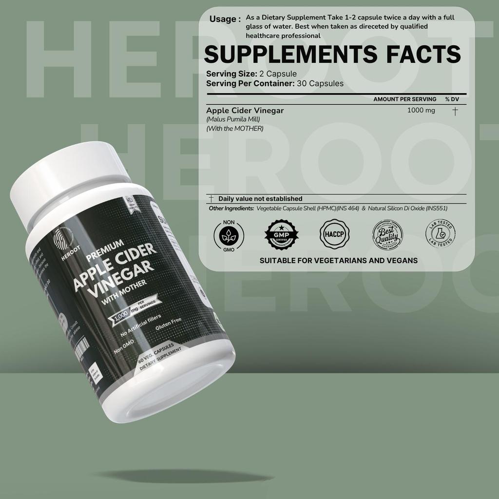Apple Cider Vinegar (ACV) Capsules | 1000 Mg | Dietary Supplement