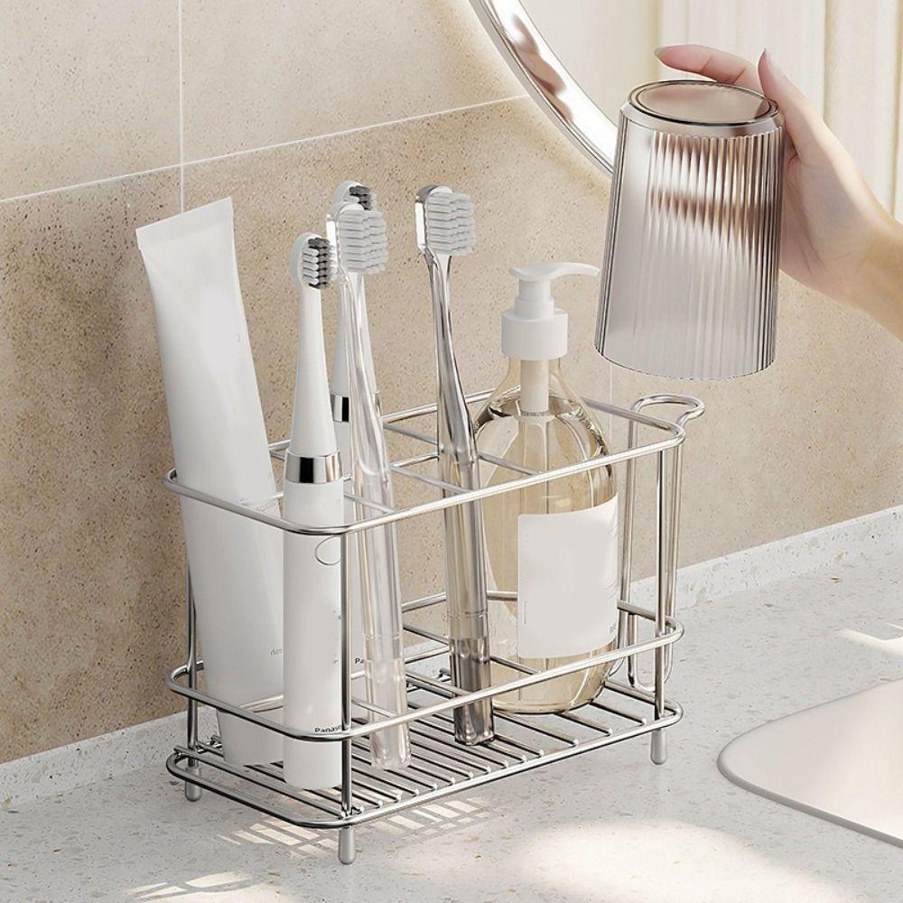 Stainless Steel Toothpaste Holder Multi-slot Electric Toothbrush Stand  Makeup Brush