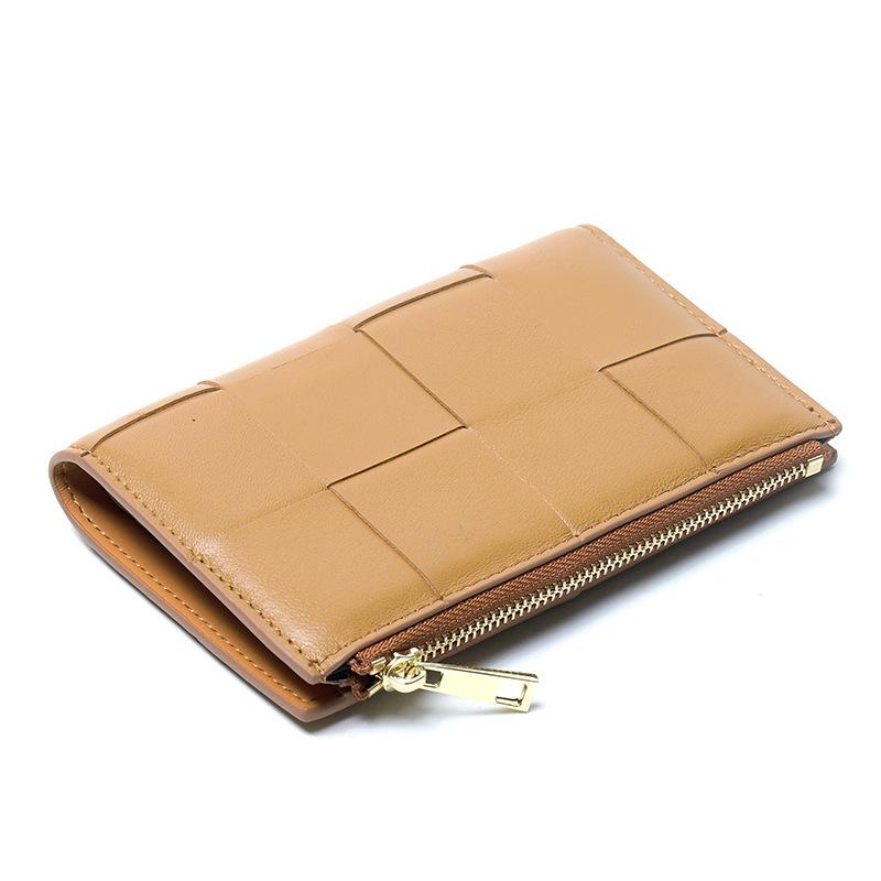 Кожаный плетеный модный средний и длинный кошелек унисекс из овчины на молнии кошелек для карточек коричневый 3636₽