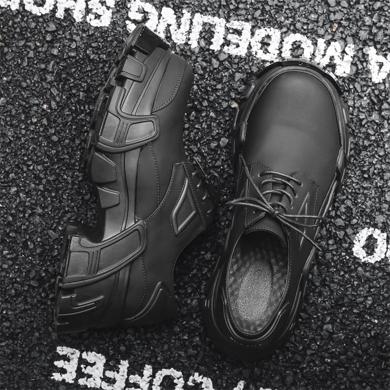 New Derby Shoes Men'S High-End Trend Black Platform Heightened Fried Street Dad Leather Shoes 1-J