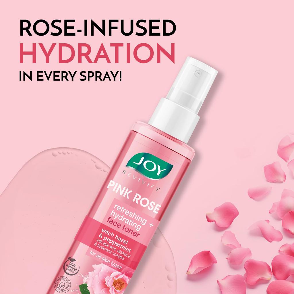 JOY Rosa Rosenwasser Toner mit Vitamin E, Hyaluronsäure & Aloe Vera, Alkoholfreier Feuchtigkeitsspendender Gesichtstoner 150ml
