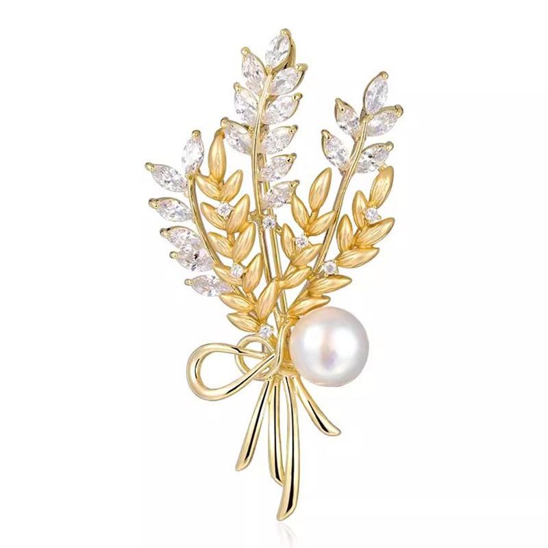 Retro Wheat Ear Brooch for Women, Elegant Pearl Brooch, Light Luxury and Niche Design Sense Brooch