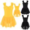 Child Girls Gymnastics Leotards with Tutu Skirt V Neck Sleeveless Dance Dress Ballerina Dancewear Ballroom Costume