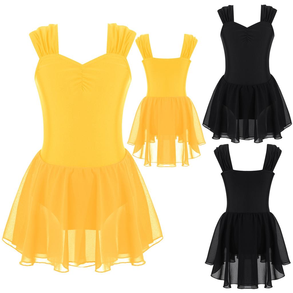 Child Girls Gymnastics Leotards with Tutu Skirt V Neck Sleeveless Dance Dress Ballerina Dancewear Ballroom Costume