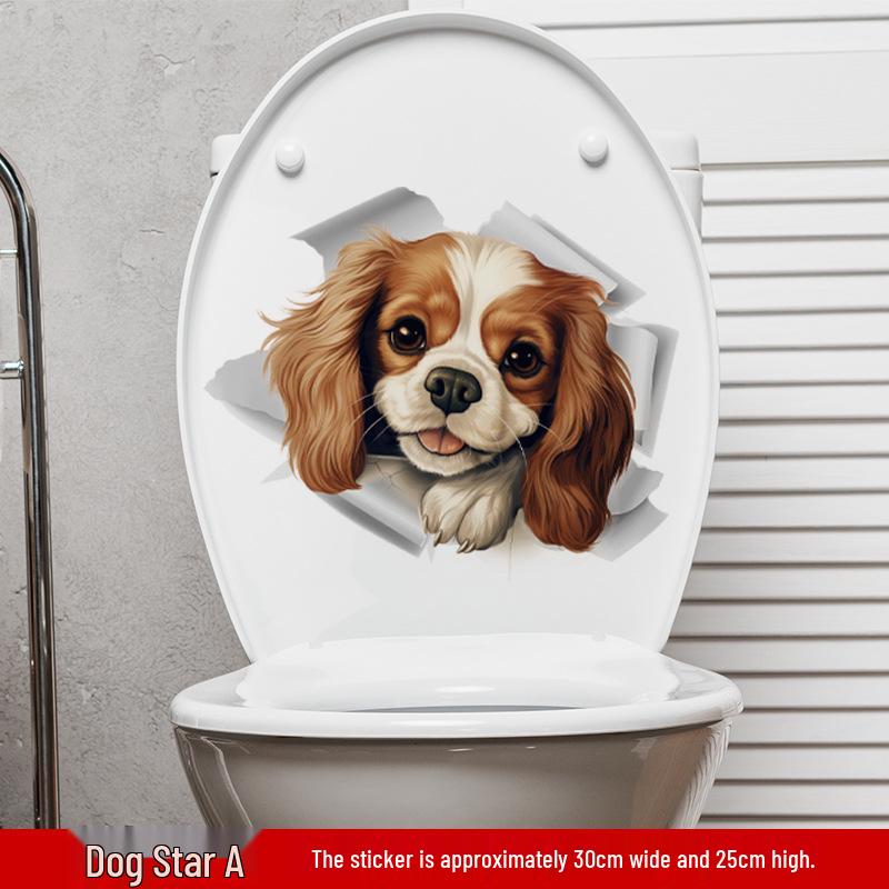 3D Cartoon Pet Stickers - Dog Toilet & Bedroom Home Decor, Self-Adhesive
