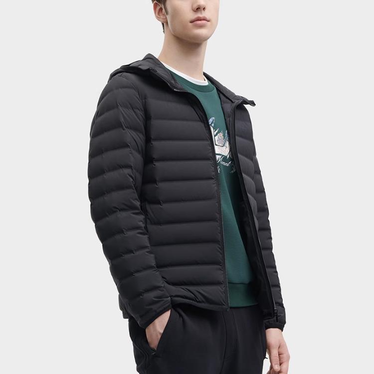 FILA Fleece Hooded Windproof Warm Sports Down Jacket Men Jacket Black F11M348911F-BK