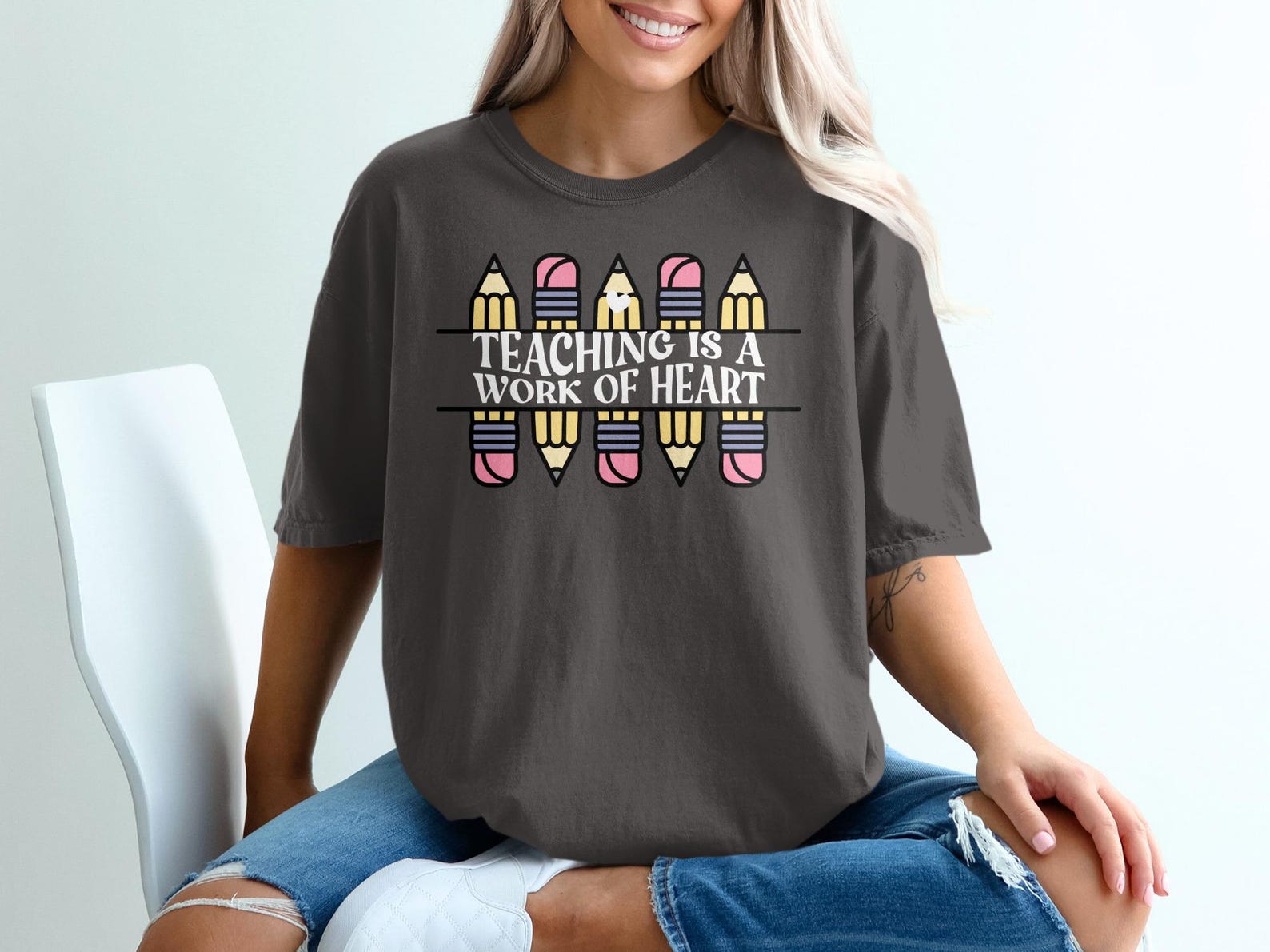 Personalized Teacher T-Shirt, Pencil Eraser Design, Back To School Educator Tee XL