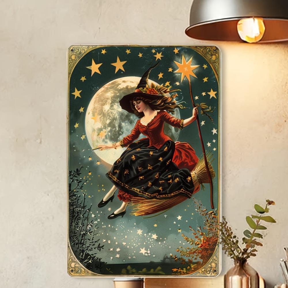 Halloween Witch Metal Tin Sign Retro Wall Art Decor 8x12 Inch Vintage Home Bar Cafe