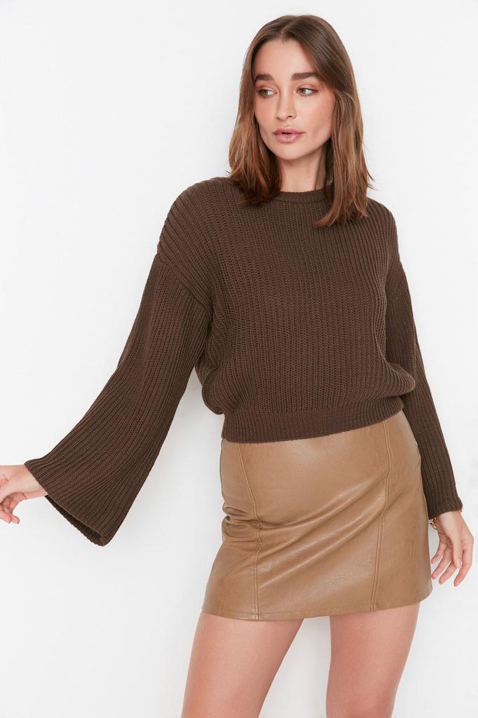 Dámský svetr ve stylu elegance Stone Crop pletený svetr se španělským rukávem