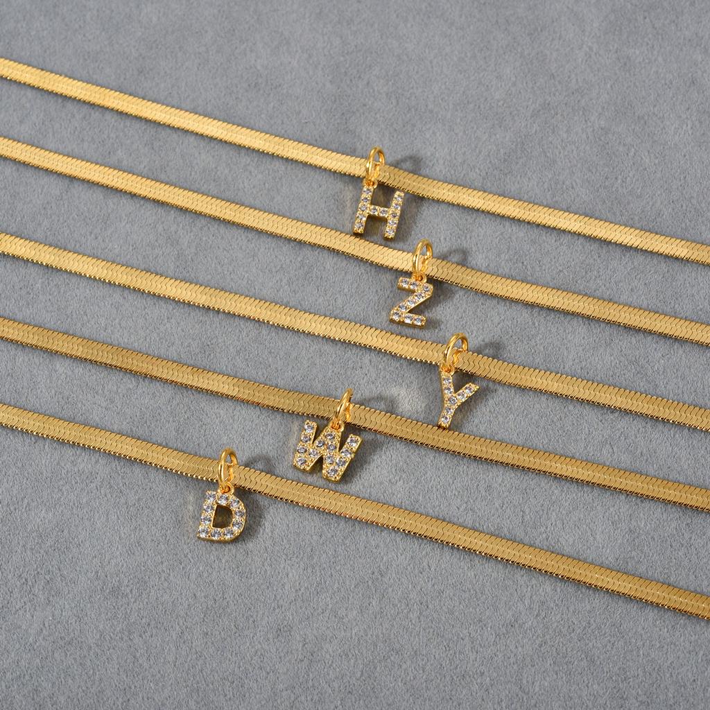 Summer 26-Letter Flat Snake Bone Collarbone Chain, Snake Bone Letter Necklace, Diamond-Encrusted Letter Snake Bone Chain