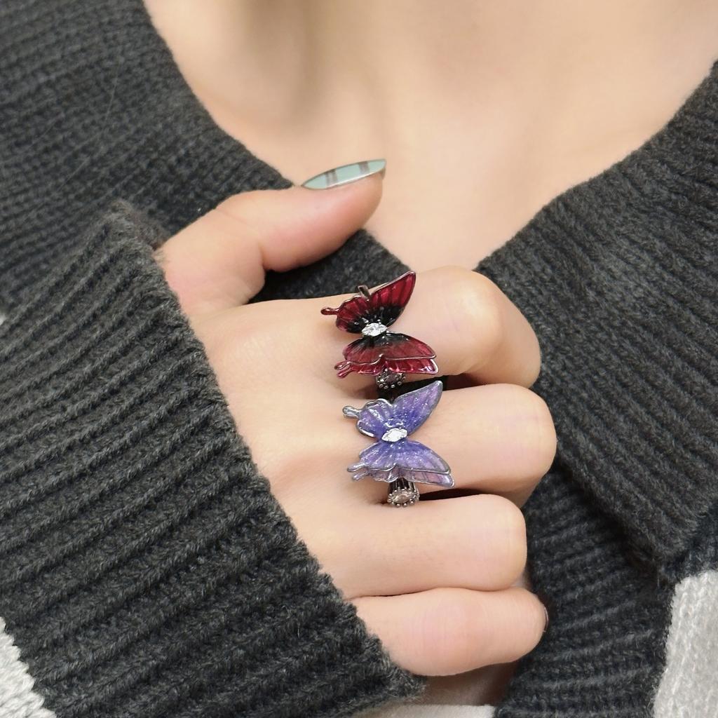 Korean style super immortal temperament dazzling butterfly ring, female niche versatile temperament opening rings