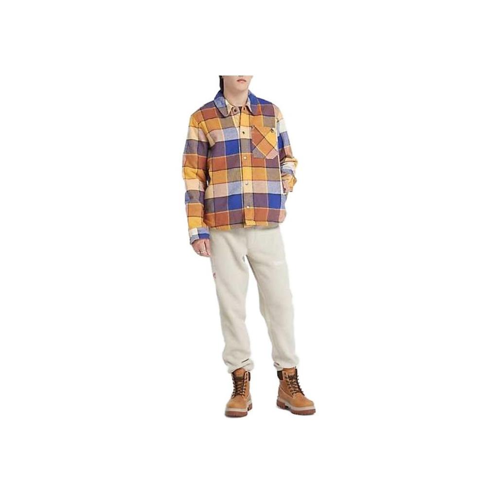 Timberland Organic Cotton Fleece-Lined Overshirt Plaid Collar Long Sleeve Shirt Men Shirts Yellow A6G5S-DY1