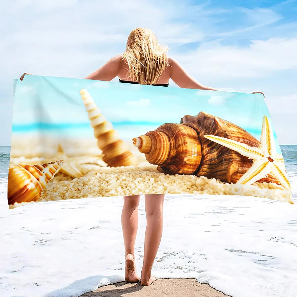 

Beach Seashell Starfish Beach Towels Sea Ocean Wave Summer Bathroom Towel Ultra Soft Sand Free Absorbent Multipurpose Towels W40*H60(CM)