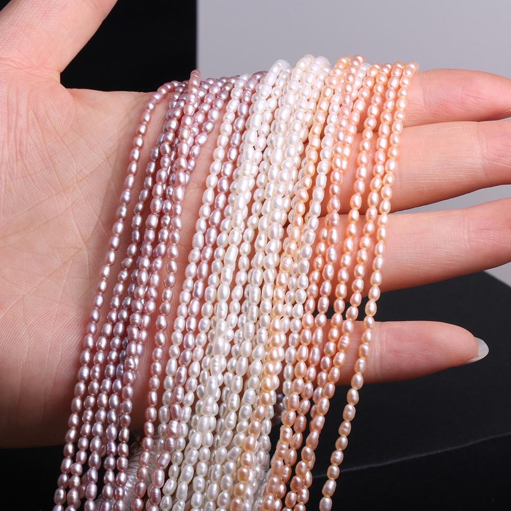 1String, Rice Shape Pearls, 2–2.5 Mm, Boho Natural Freshwater Pearl Beads for Jewelry Making DIY Necklace Bracelet Crafts, Mother's Day Gift 36cm