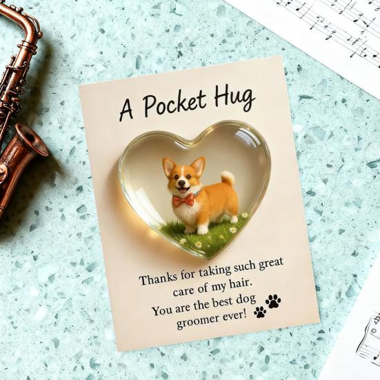 Kieszonkowy przytulasek dla psiego groomera z kartką z życzeniami Akrylowy w kształcie serca Żeton kieszonkowy do przytulania dla groomerów zwierząt Domowy upominek podziękowanie dla groomera Pamiątka na pamiątkę
