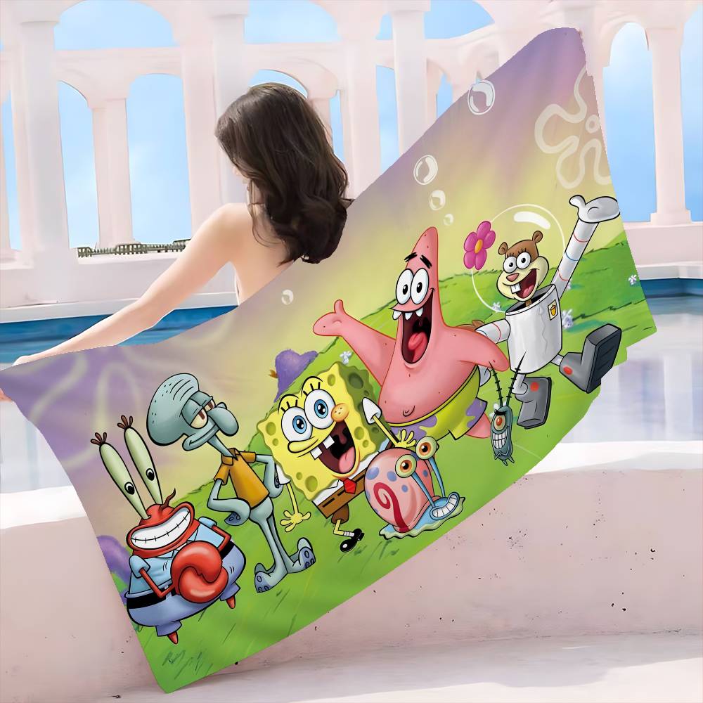 Anime S-Spongebobes Cute Microfiber Printed Beach Towel Mountain Climbing Yoga Beach Swimming Running Absorbent Soft Towel