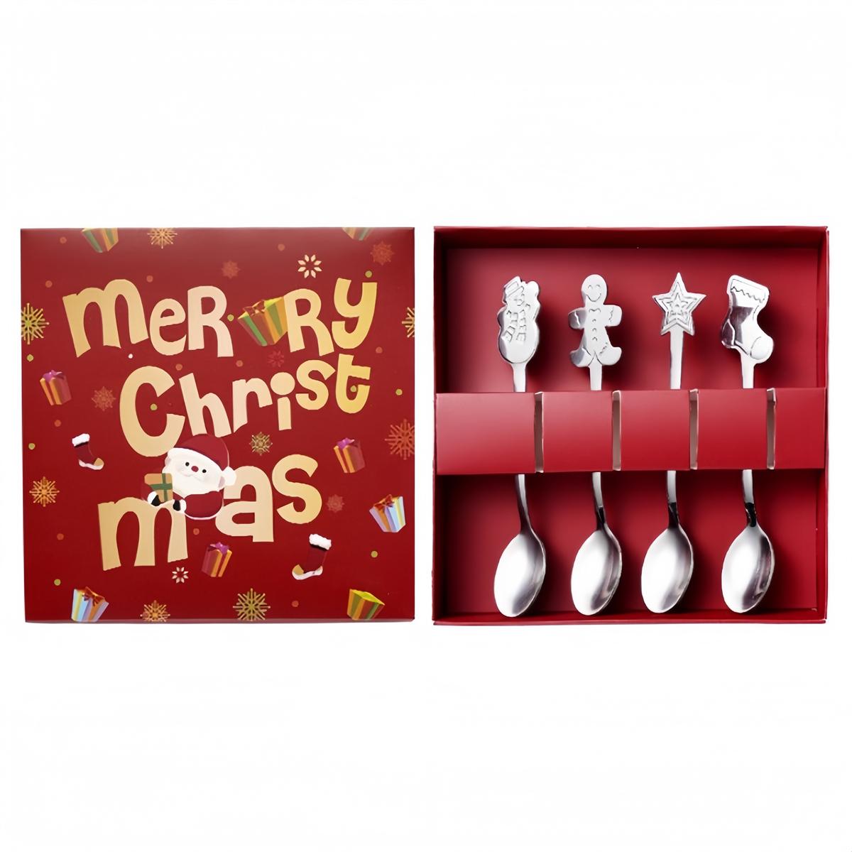 

Set of 4 Stainless Steel Coffee Spoons with Holiday Patterns for Tea and Dessert Serving Tableware for Various Occasions срібний