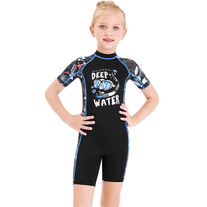 

Унисекс гидрокостюм с коротким рукавом для детей: Солнцезащитный крем, Быстросохнущий, Готов для горячих источников/плавания Small