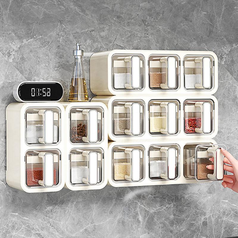 Horizontal and Vertical Dual-purpose Three-grid Seasoning Box Wall-mounted Kitchen Seasoning Spice Jar Seasoning Storage Box Set