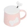 400ml Cute Bowknot Ceramic Tea Milk Water Cup Coffee Mug with Lid Stainless Steel Spoon for Home Holiday Gifts