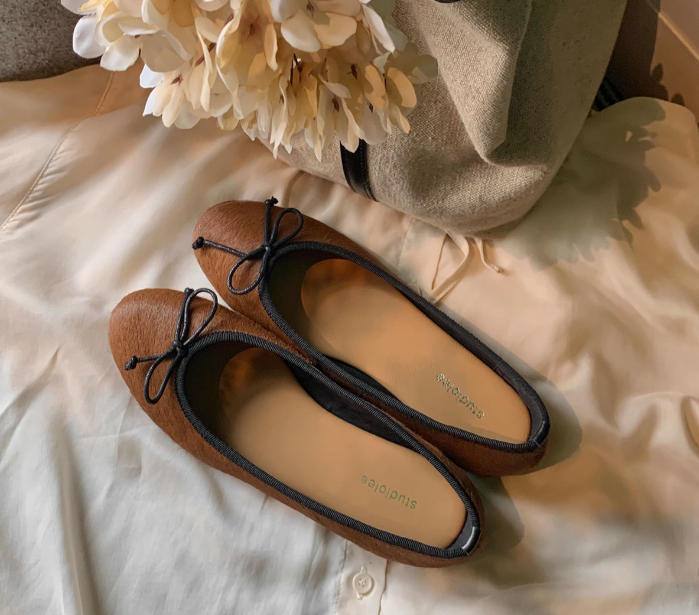 Sheepskin version~ Leather round head light mouth versatile bow leopard print flat sole shoes women's Mary Jane ballet shoes ladyshoes