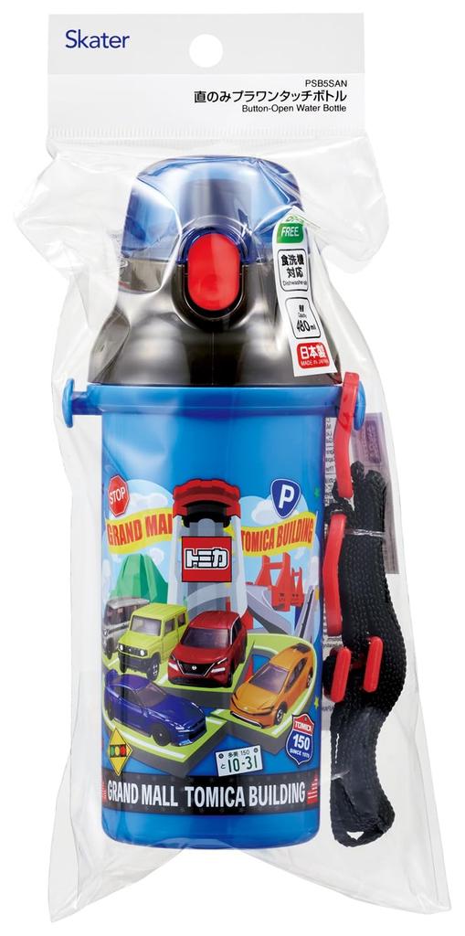 Skater Children's Direct Drinking Water Bottle, Plastic, 480ml, One-Push OpenClose, Dishwasher Safe, Made in Japan, Tomica 26, Boys', PSB5SAN-A